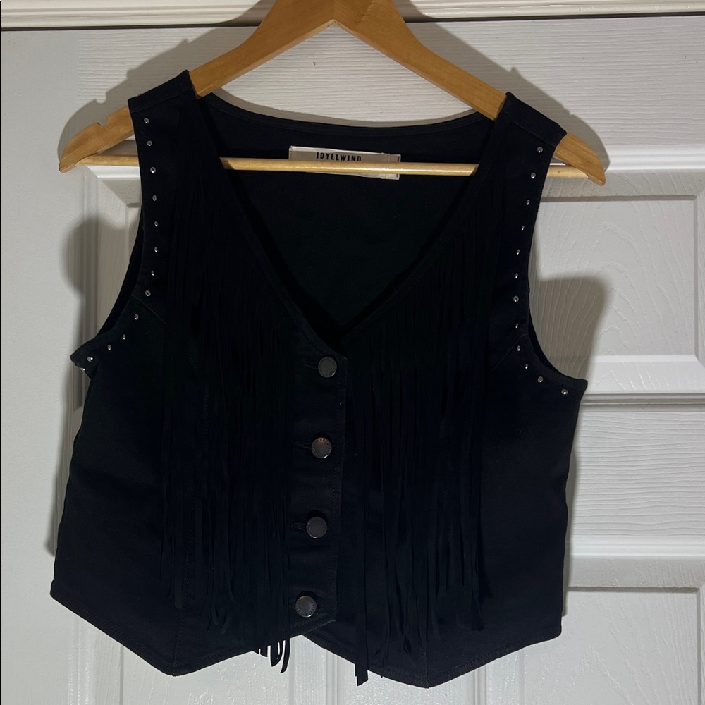 Idyllwind Black Fringe Button-Down Top